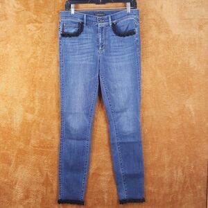 ANN TAYLOR Womens Jeans Size 6 Medium Wash SKINNY MODERN FIT Black Trim Denim